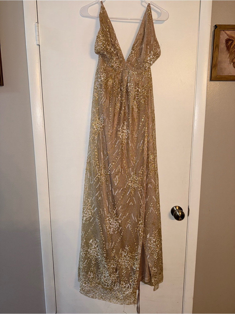 Elegant Gold Sequin Evening Gown